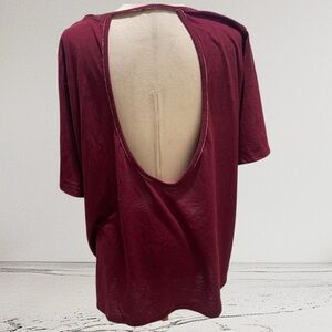 Nike Yoga Dri-Fit Womens 3X Maroon Loose Fit Open Back Glitter Trim Shirt Top